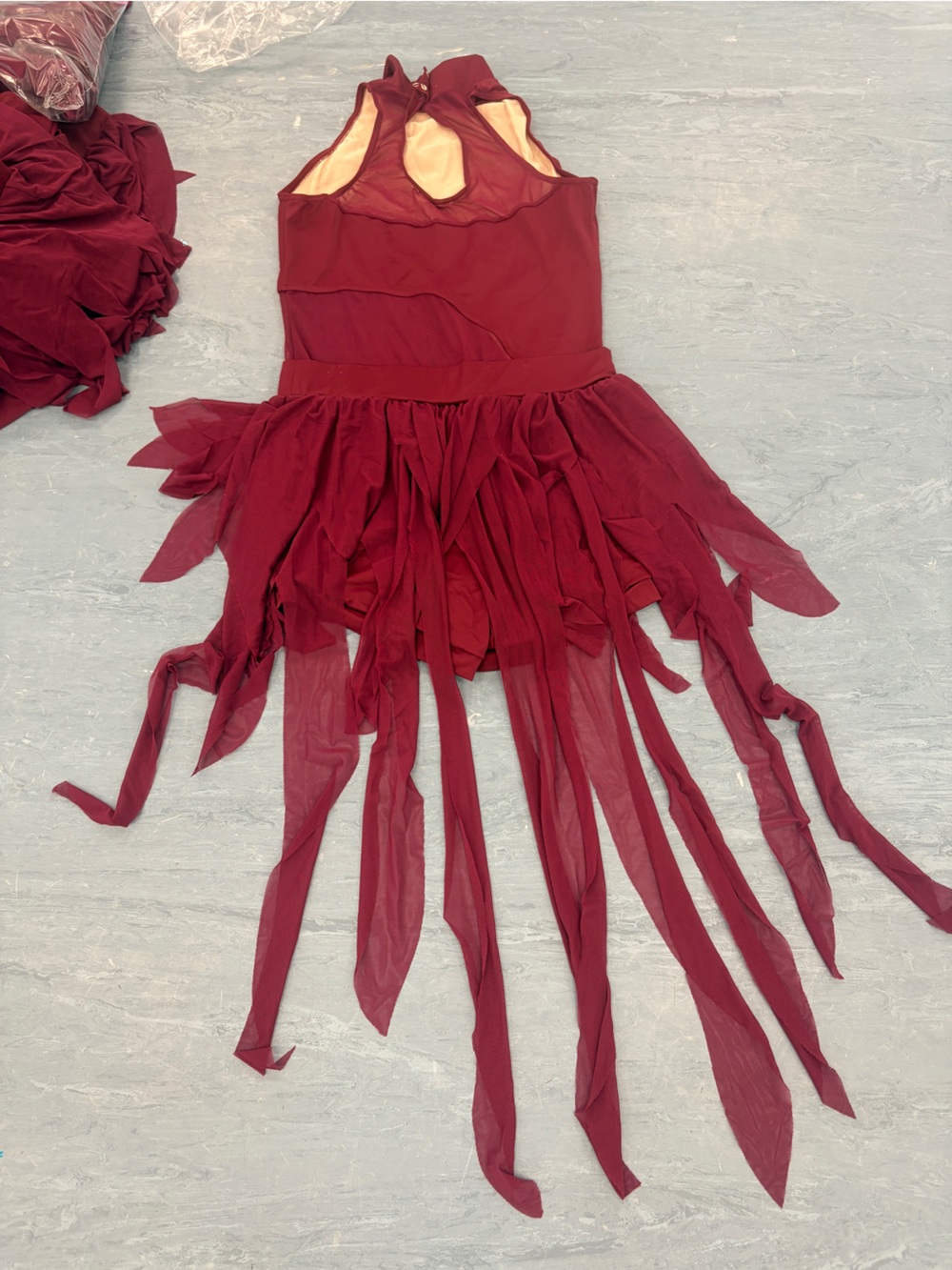 Weissman Burgundy Tulle Fringe Dance Dress